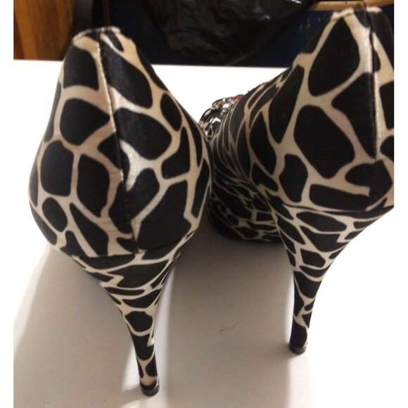 Michael selena womens size 7 leopard pattern fabric bejeweled bow peep toe pumps - Picture 6 of 9